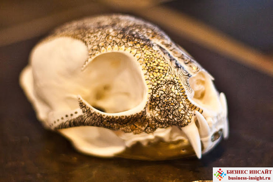 Декоративный череп с золотой мандалой Мандала рысь
