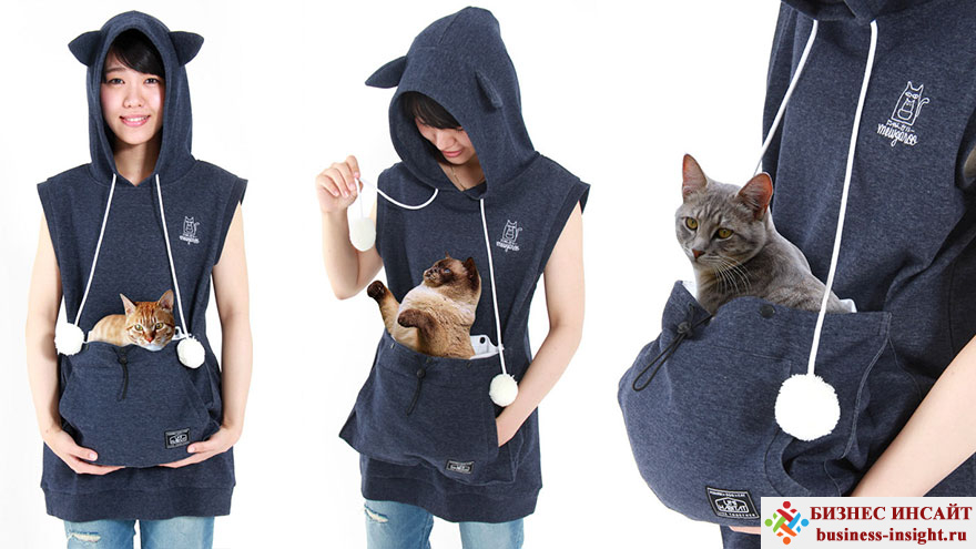 Толстовка с передним карманом для переноски кота
