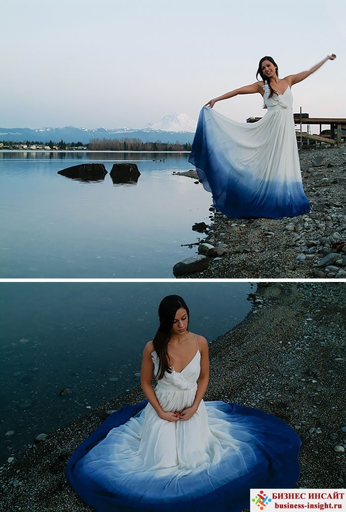 Модная тенденция: белое свадебное платье с цветным низом