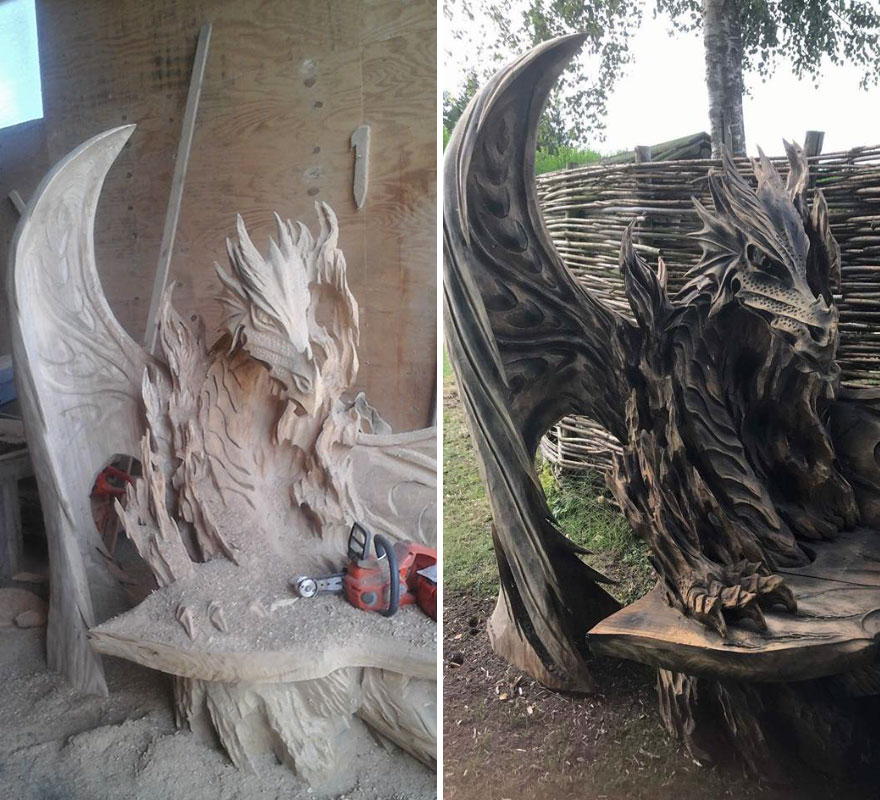 Деревянная лавка в виде дракона